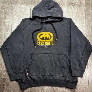 Vintage Marc‎ Ecko UNLTD Y2k XL Hoodie Streetwear Chain Stitch Embroidered Navy